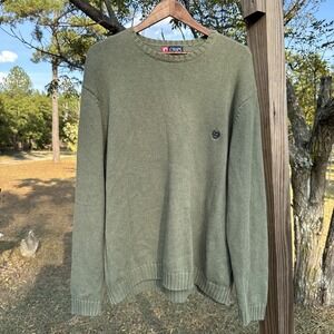 Chaps Pullover Sweater Men's‎ 2XL Green Cable Knit Long Sleeve 100% Cotton Crew
